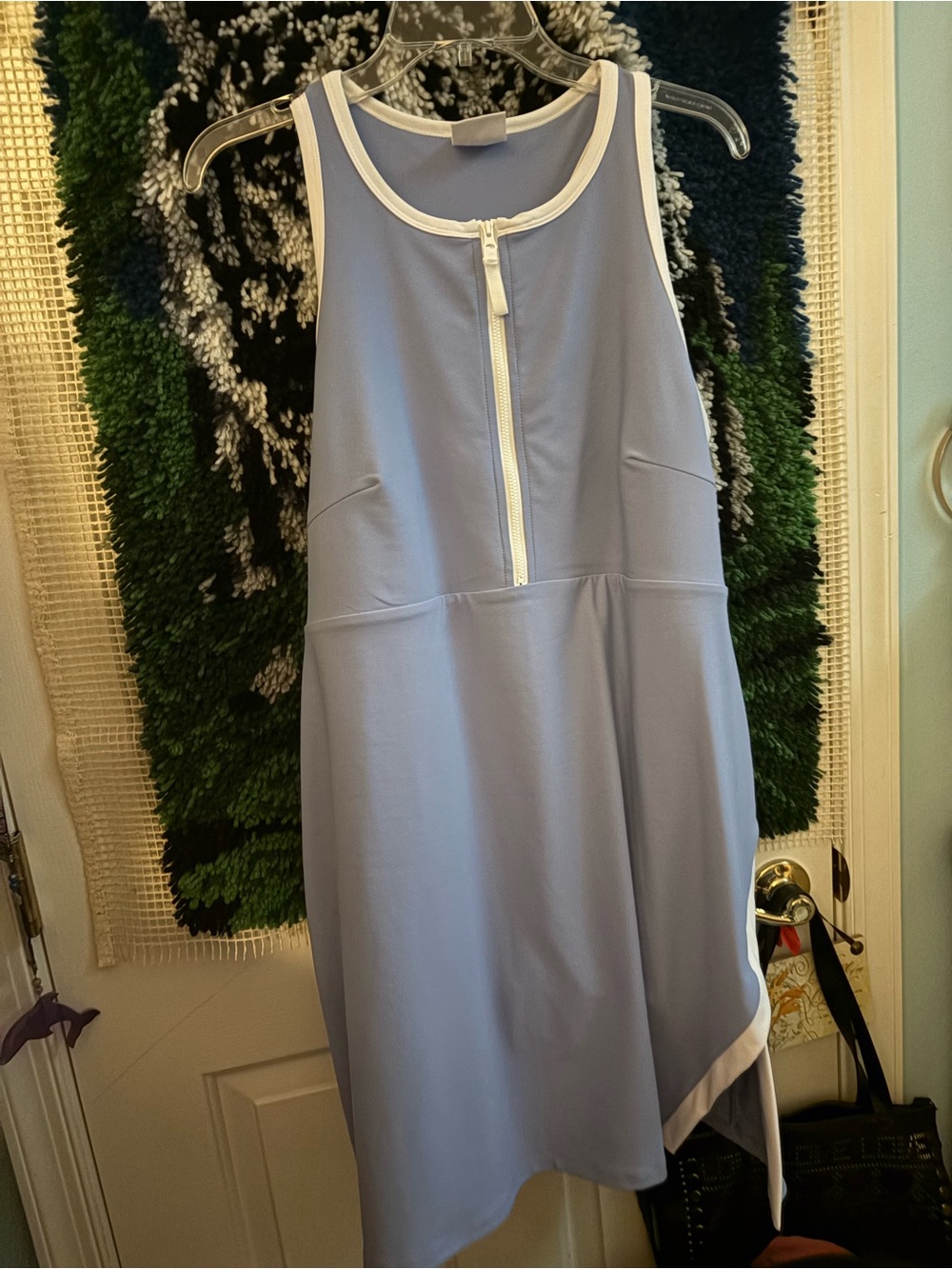 Sage Light Blue Sleeveless Mini dress with shorts with White Trim